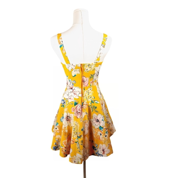 Bailey Blue Yellow Floral Fit & Flare Mini Dress XS Vintage A-Line Sweetheart - Picture 3 of 9